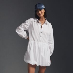 Anthropologie Maeve Women's White Bubble-hem Shirt Dress Size Medium